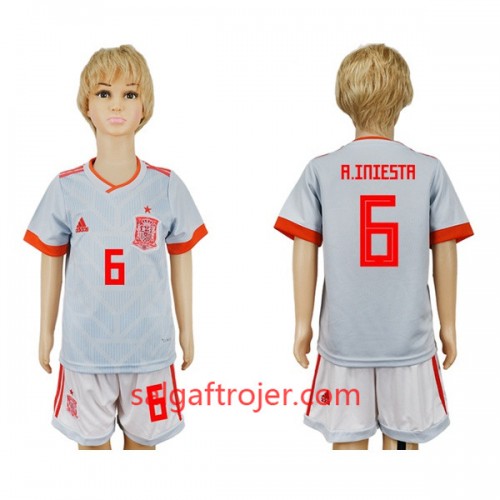 Spanien Fodboldtrøjer A_Iniesta 6 Børn Udebanesæt VM 2018 Spanien Fodboldtrøjer A_Iniesta 6 Børn Udebanesæt VM 2018